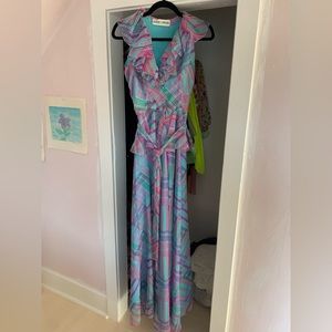 Vintage Albert Capraro Maxi Dress Pastel Pinks Blues Greens Purples Women’s S